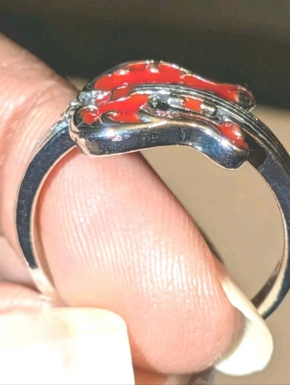 Elvis Inspired Silver Plated Guitar Red Enamel   Unisex Intricate Detailed Ring